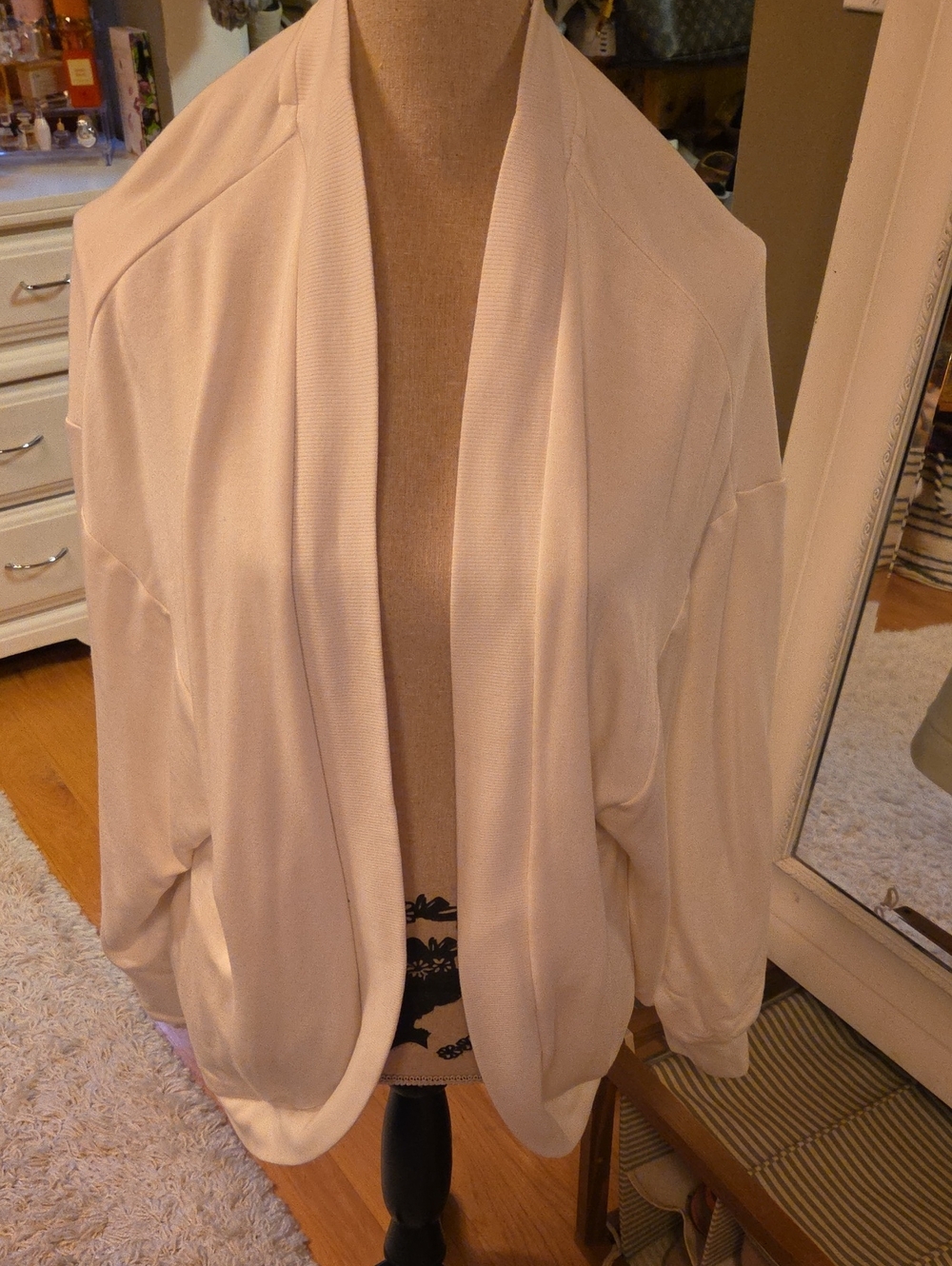 Open-Front Draped Cardigan Jacket in Cream Lg